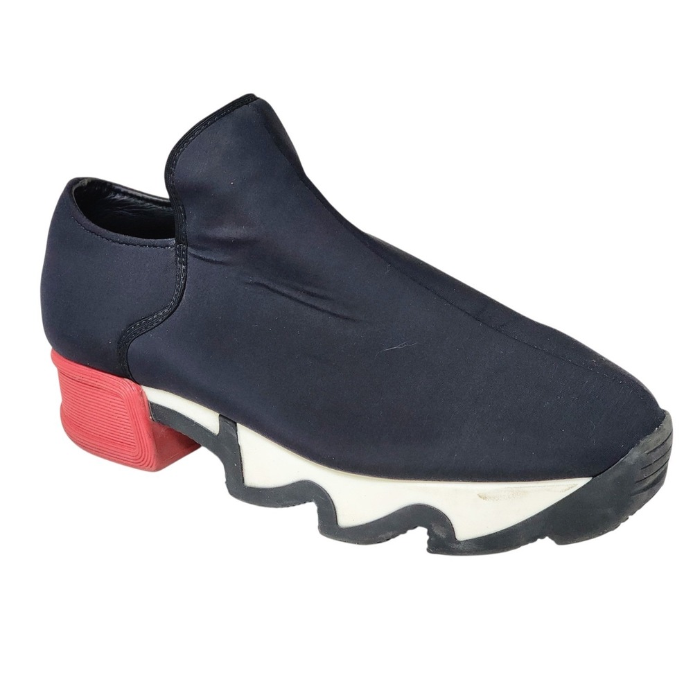iRi Black White Red Platform Slip On Sneakers Womens 38.5 Sculptural Heel